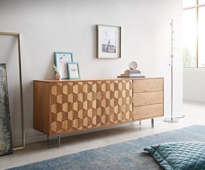 Ladekast Fevo Acacia Natur 175 cm 2 deuren 3 laden L-poot dressoir