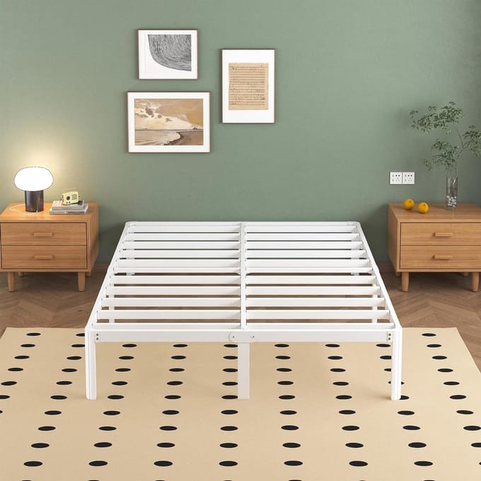 Metalen Bed - Jeugdbed Frame - Rustig Slapen - Piepvrij Design - 120x200 cm - Wit