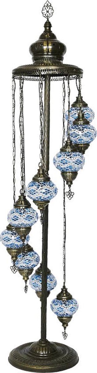 Oosterse vloerlamp - mozaiek met 9 bollen - lichtblauw 184CM - E14 fitting - handgemaakt koper