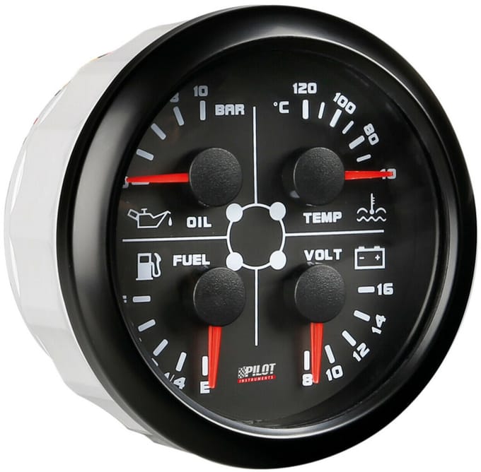 Pilot olie - temperatuur - brandstof - voltage meter 52mm - zwart