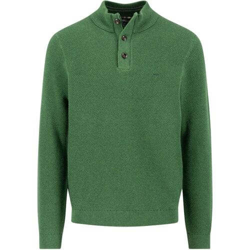 Fynch-Hatton Trui Buttoned Troyer Soft Cotton Wool Dark Leaf / male