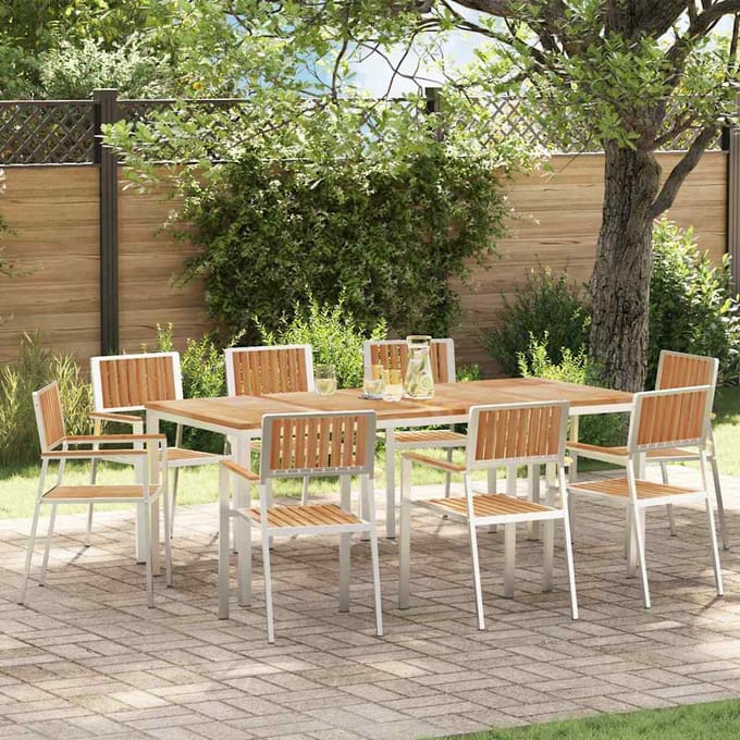 vidaXL Buiten Eettafel Set 9 pcs Bruin Massief Teakhout