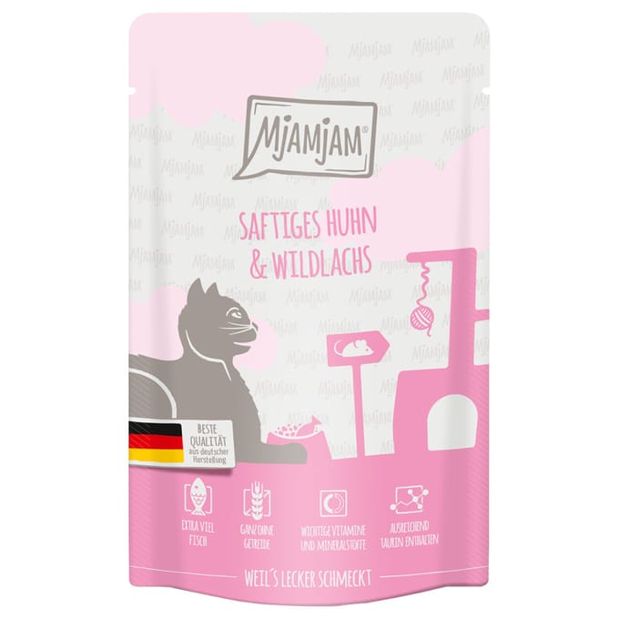 MjAMjAM Cat - Leckere Mahlzeiten Pouchbeutel 12x125g | Huhn & Lachs