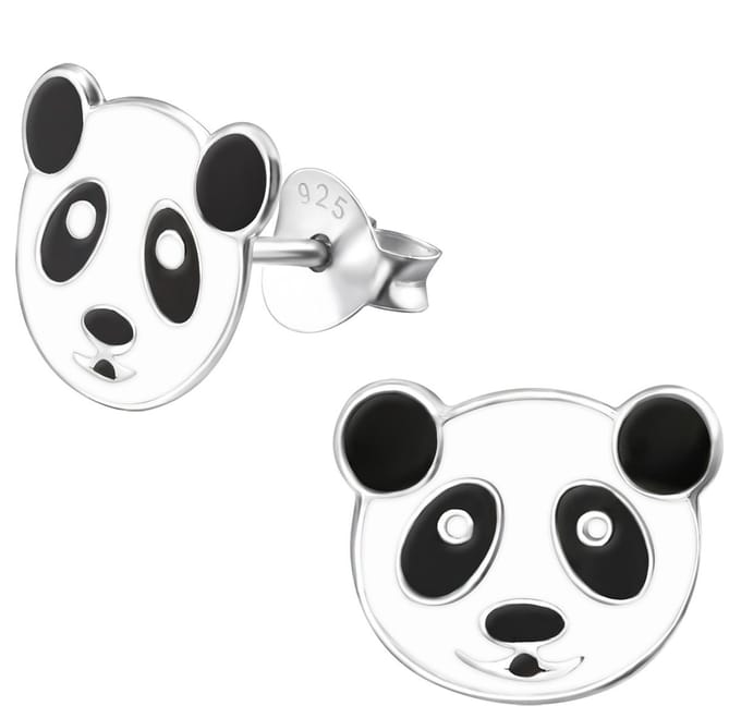 Joy|S - Zilveren panda oorbellen - 11 x 9 mm - oorknoppen