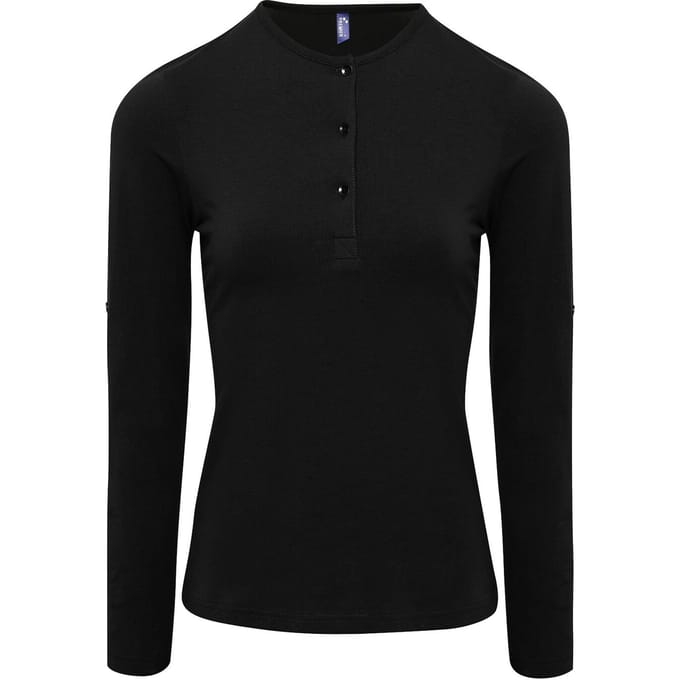 Premier Dames/dames Long John Roll Mouwen Tee (Zwart)
