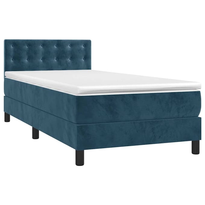 vidaXL - Boxspring - met - matras - en - LED - fluweel - donkerblauw - 100x200 - cm