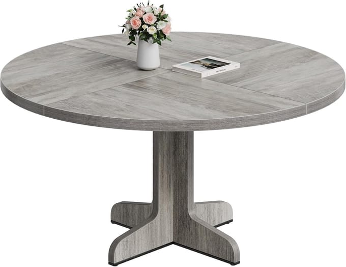 Ronde Eettafel - Keukentafel Hout - Eten en Werken - Stabiele Vierpuntsbasis - 120 cm Diameter - Grijs