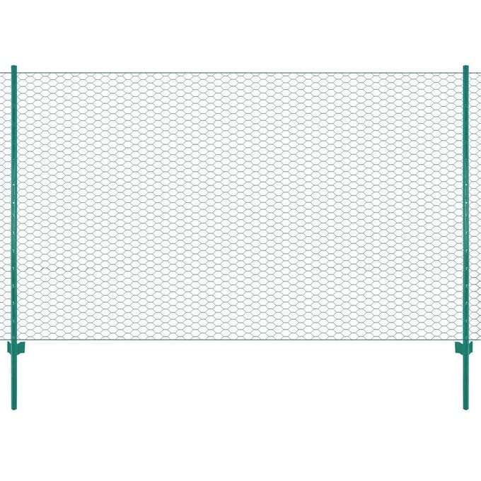 vidaXL - Draadgaashek - met - palen - 25x1,5 - m - staal - groen