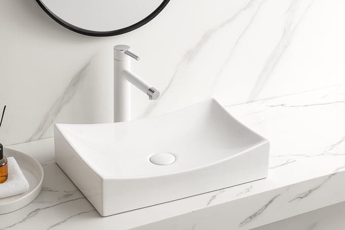 AquaVik Waskom Glida Keramiek Rechthoekig 55x35x12 cm Glans Wit