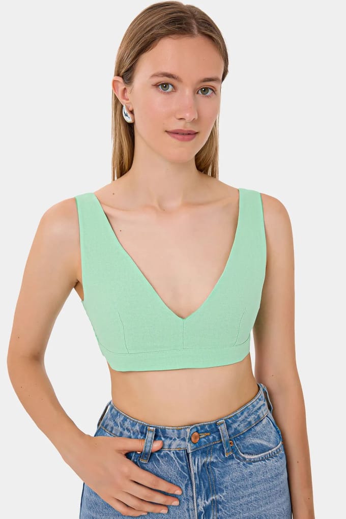 V-hals Mouwloze Geweven Crop Top