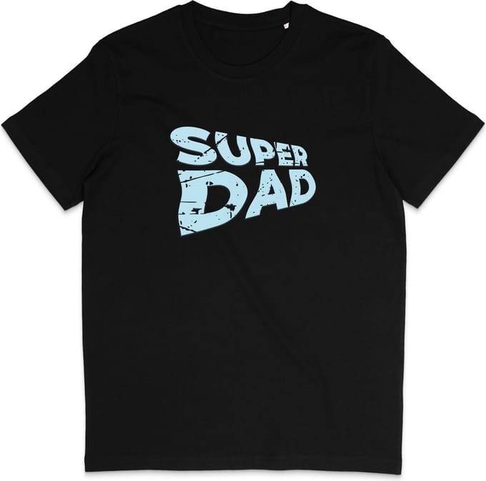 Heren T Shirt - Super Papa - Dad - Zwart / Blauw - XL