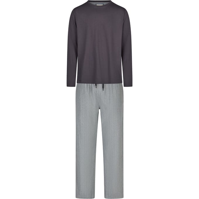 Phil & Co Lange Heren Pyjama Set Met Flanellen Pyjamabroek Grijs - Maat M