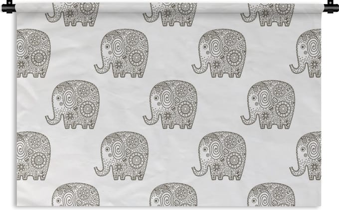 Wandkleed - Wanddoek - Doodle - Olifant - Design - 90x60 cm - Wandtapijt