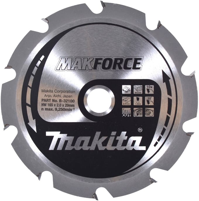 Makita 165 x 20 mm 10-tands Cirkelzaagblad Hout | Makforce - B-32100