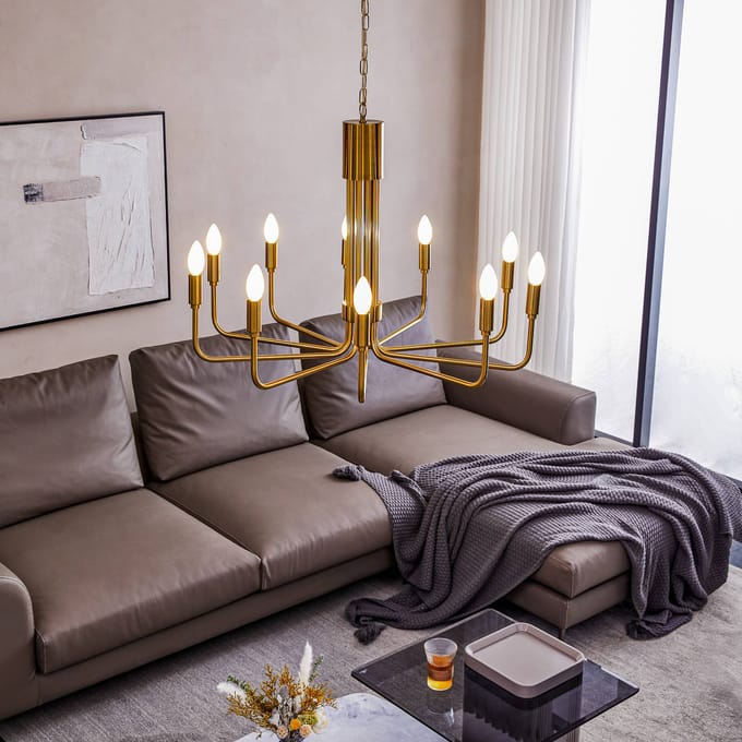 Lindby kroonluchter Elanova, messing, 10-lamps, Ø 80 cm, E14