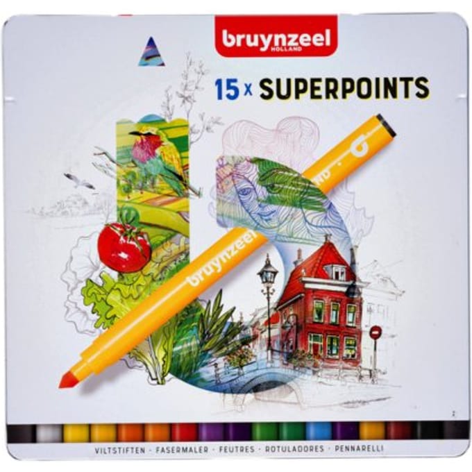 Viltstift Bruynzeel Creatives Superpoints assorti blik à 15 stuks