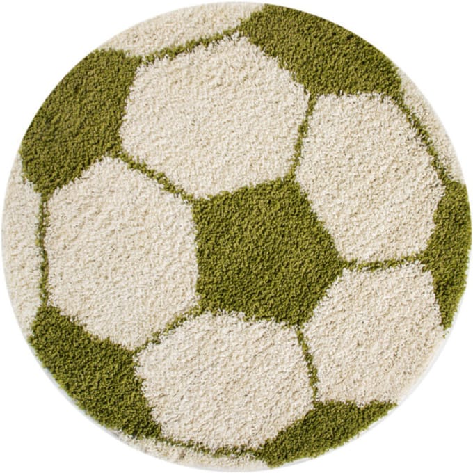 Muratap Fun voetbal kinderkamer rond vloerkleed hoogpolig wit- 100 cm rond