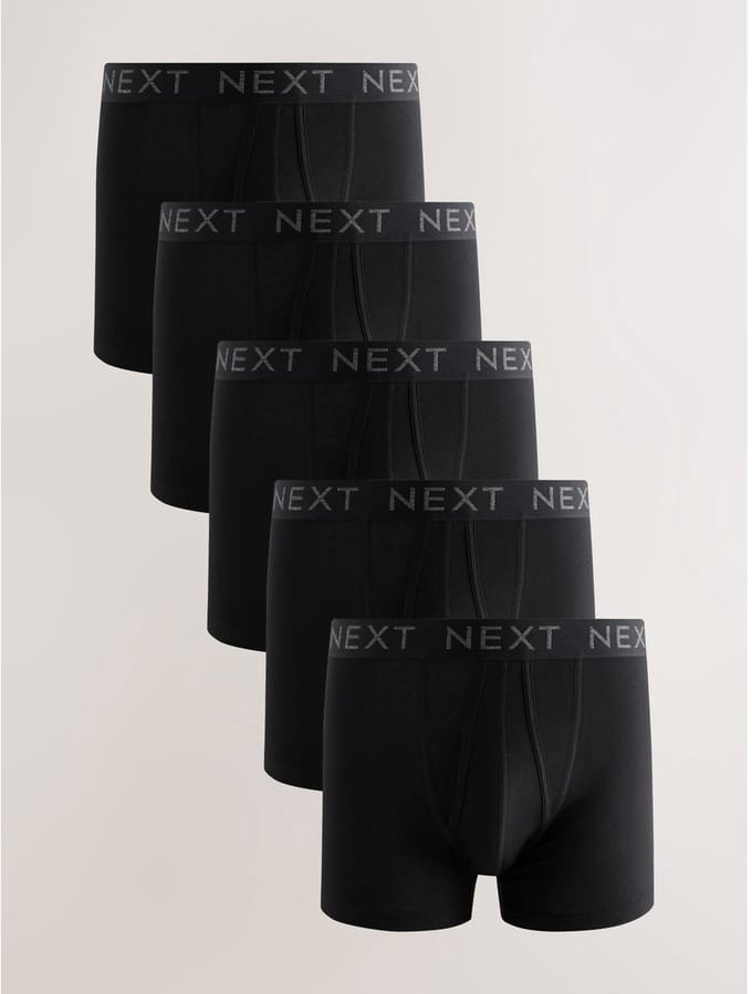 Next - Heren - Set van 5 katoenrijke boxershorts met A-voorkant - Zwart