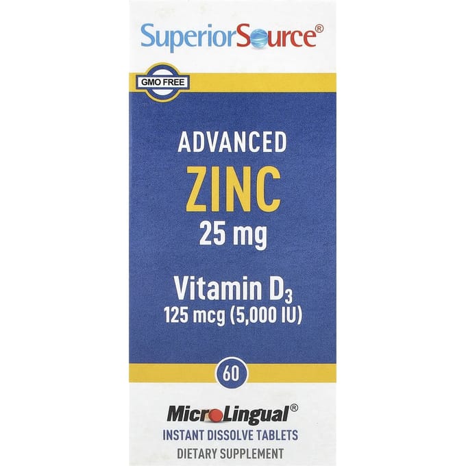 Geavanceerd Zink, Vitamine D3, Direct Oplosbare Microlinguale Tabletten, 60 Tabletten