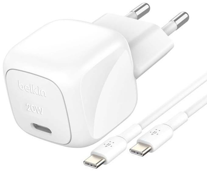 Belkin BoostCharge power adapter - compact - 24 pin USB-C - 20 Watt - with USB-C cable (1m)