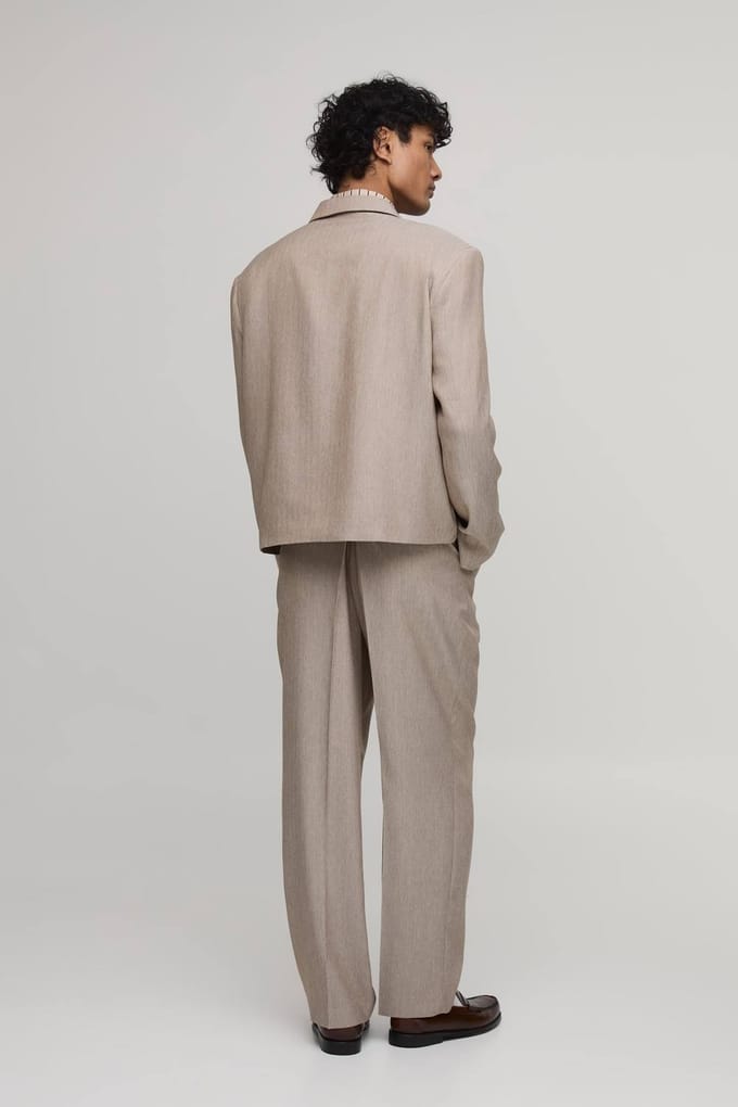 Herringbone Relaxed Fit Tailored Trousers | Taupe | Size 38