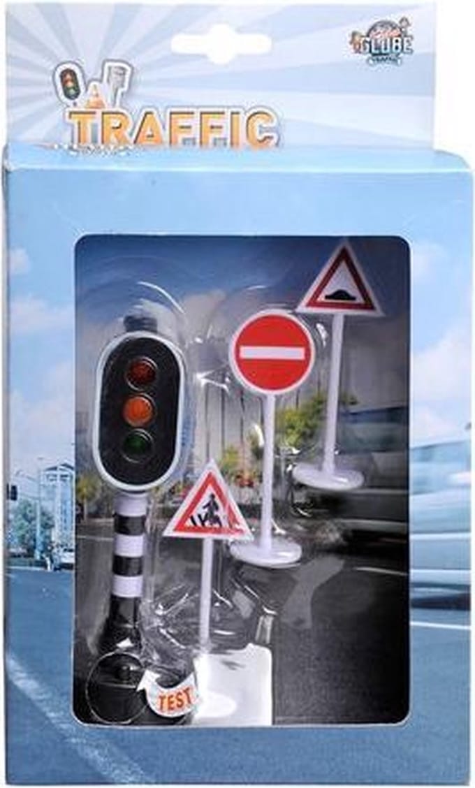 Kids Globe - Verkeerslicht met 3 verkeersborden - 12cm