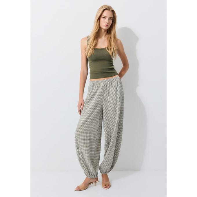 Stradivarius Broek met volume en ruitprint  Kaki L