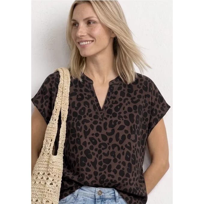 Blouseshirt met gespleten hals en leopatroon