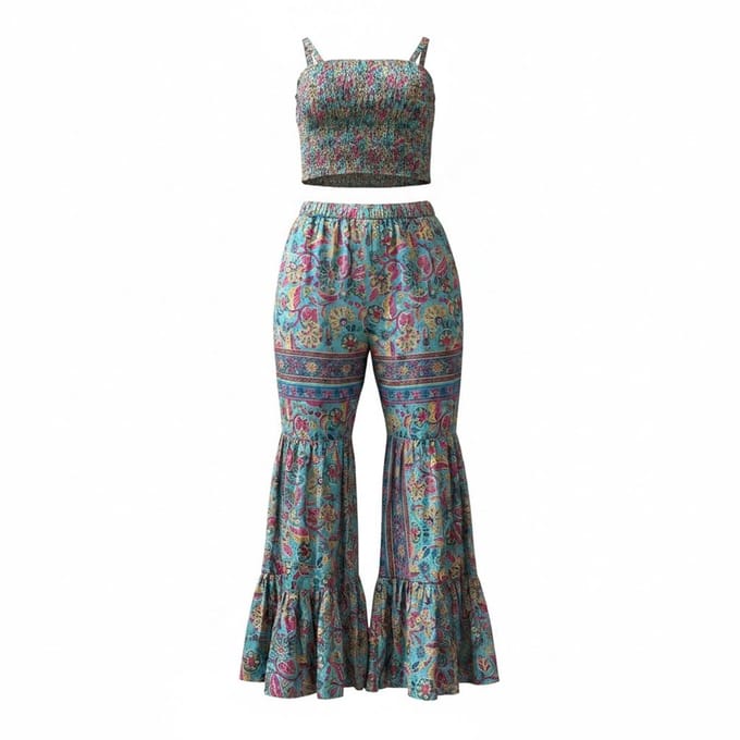Dames Kleding set - Top met broek - 1018 - One size (36-40) turqoise/roze