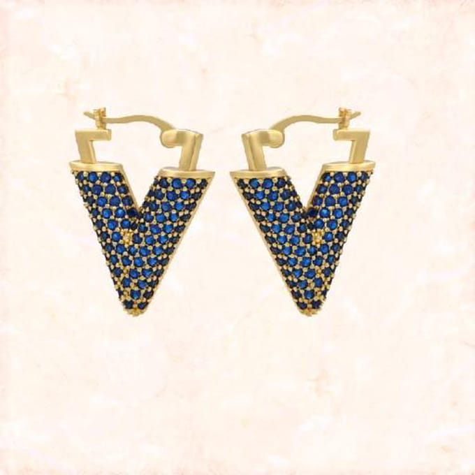 Jobo By JET - V oorbellen - Donkerblauw met Goud - Diamantjes