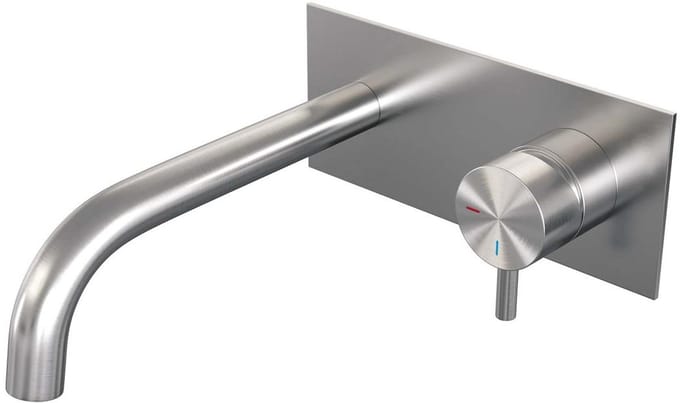 Brauer Brushed Edition Inbouw Wastafelmengkraan met Gebogen Uitloop en Afdekplaat Model B1 RVS Geborsteld PVD