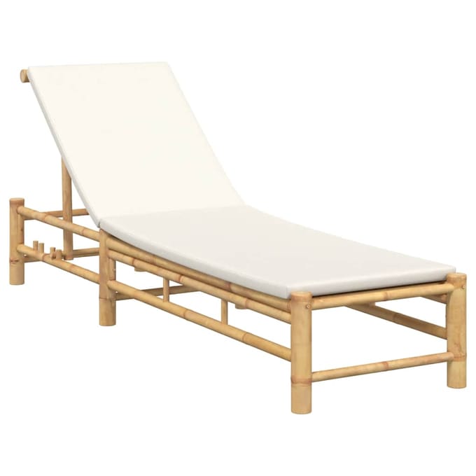 vidaXL - Ligstoel - met - kussens - 55x199x30 - cm - bamboe