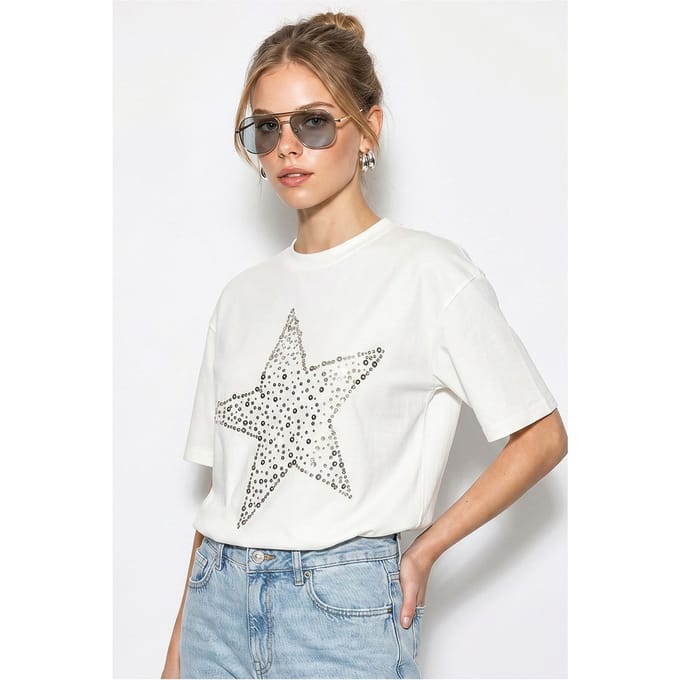 Oversized Katoenen Ster Pailletten T-Shirt