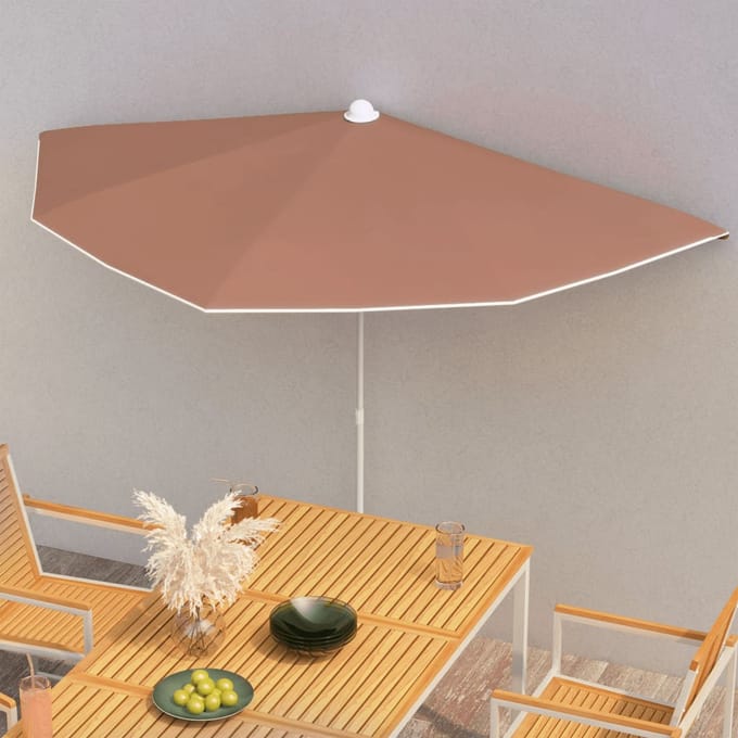 vidaXL - Parasol - half - met - paal - 180x90 - cm - terracottakleurig