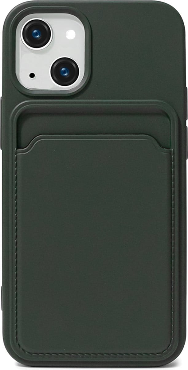 Hoesje Pasjeshouder geschikt voor iPhone 13 Groen - Siliconen Case Back Cover