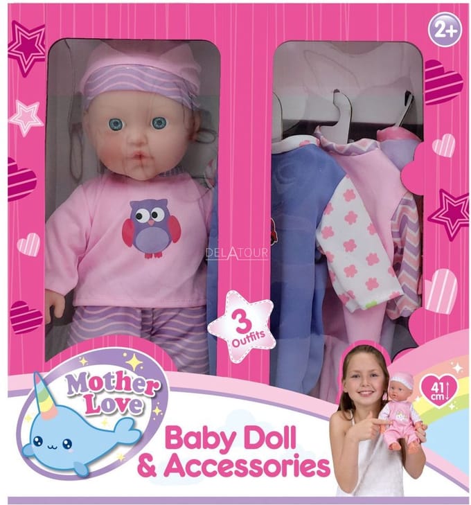 Pop zacht lijfje met 3 outfits - 41 cm.