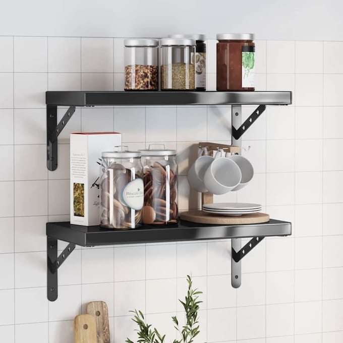 vidaXL - Wandschappen - 2 - st - 50x23,5 - cm - roestvrijstaal - zwart