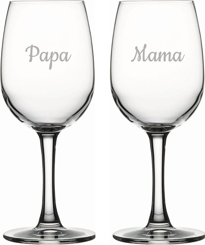 Gegraveerde witte wijnglas 26cl Mama & Papa