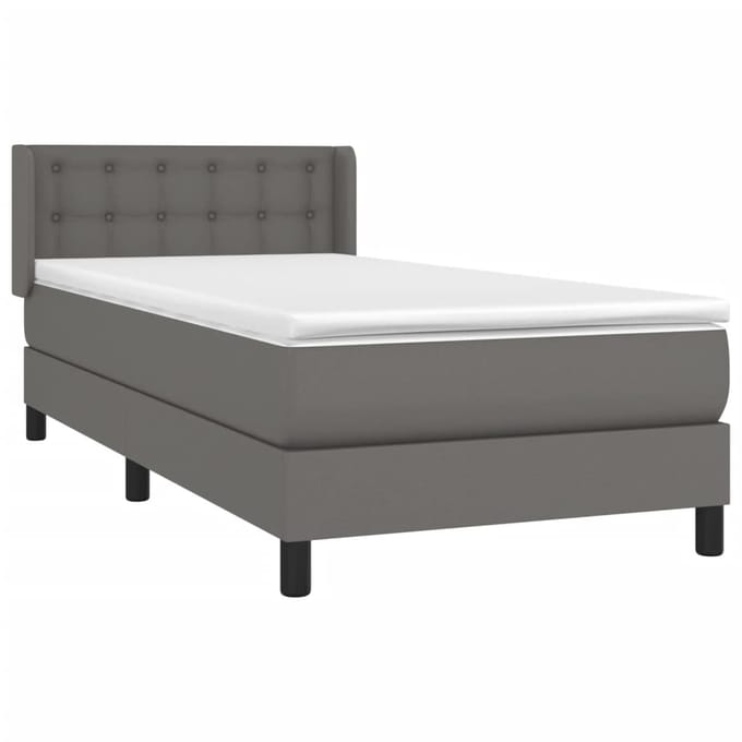 vidaXL - Boxspring - met - matras - kunstleer - grijs - 100x200 - cm