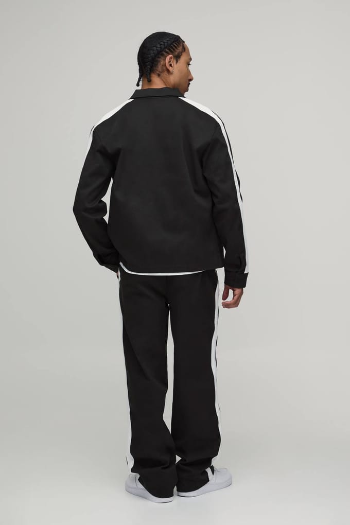 Twill Contrast Tape Regular Zip Up Overshirt & Relaxed Chino Set | Charcoal | Size Medium
