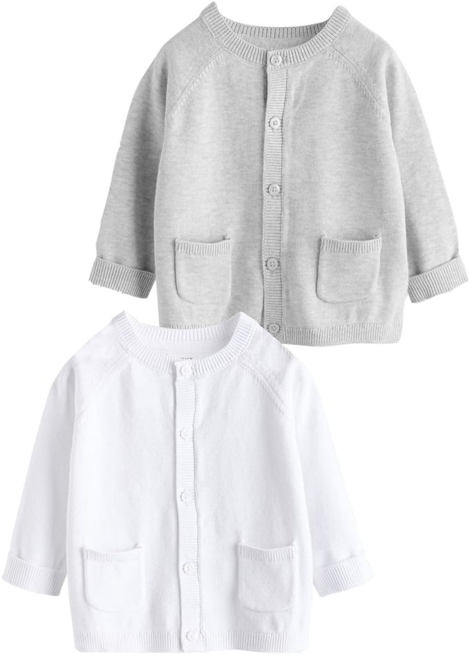 Next - Pasgeboren unisex - Grijs en wit 2pk gebreid babyvestje - Wit