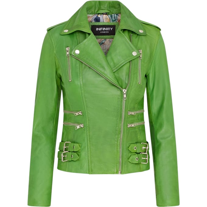 Dames leren appelgroene Brando bikerjack - Loddon