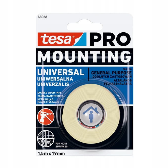 Tesa Dubbelzijdige Montagetape Schuim 19mm x 1,5m Universeel