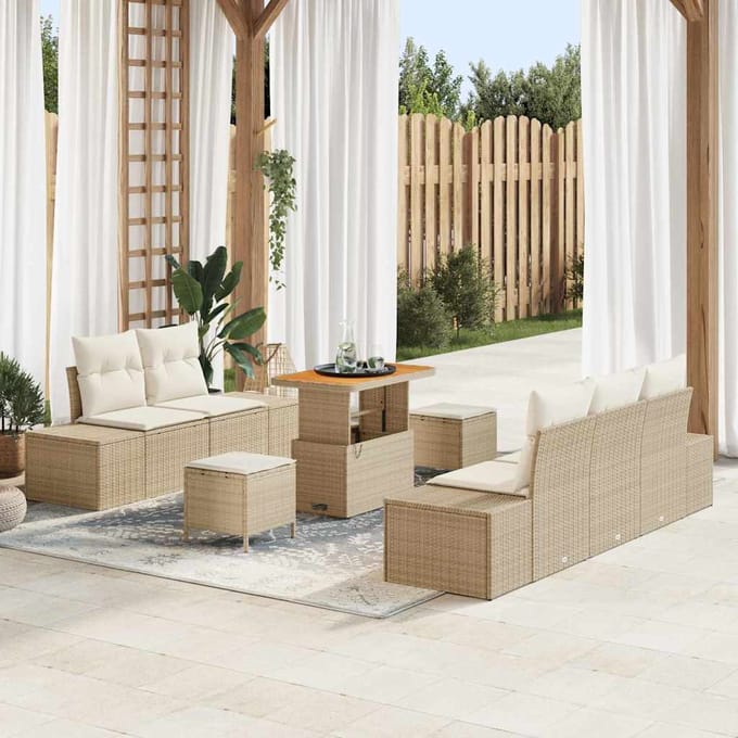 vidaXL - Tuinbank - Set - 8 - st - 7-zits - Beige - Poly - rattan