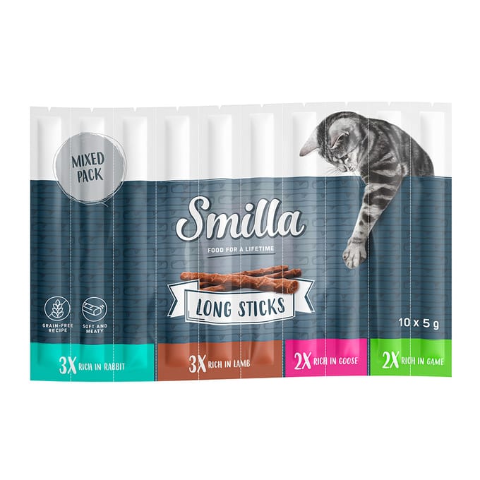 Smilla Long Sticks 10 x 5 g - Mixpakket 2 (Konijn, gans, lam en wild)
