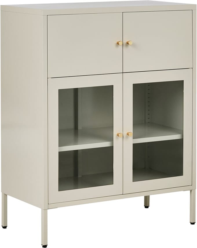 ESHOLT - Vitrinekast - Lichtbeige - IJzer