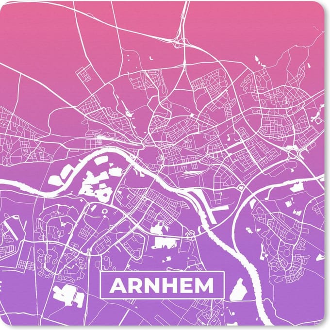 Muismat 20x20 cm - Mousepad Stadskaart - Arnhem - Paars - Roze - Muismatten