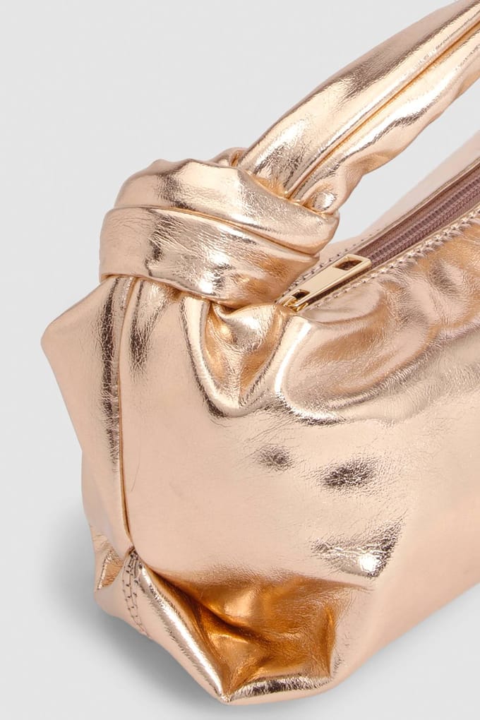 boohoo Dames Metallic Handtas Met Geknoopte Handgreep | Rose Gold