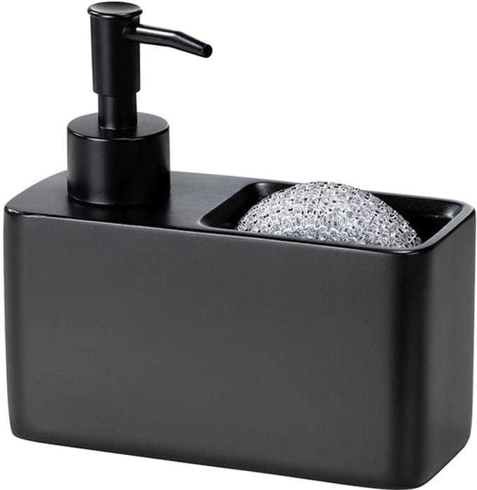 Wenko Zwarte zeepdispenser met sponshouder - 150 ml