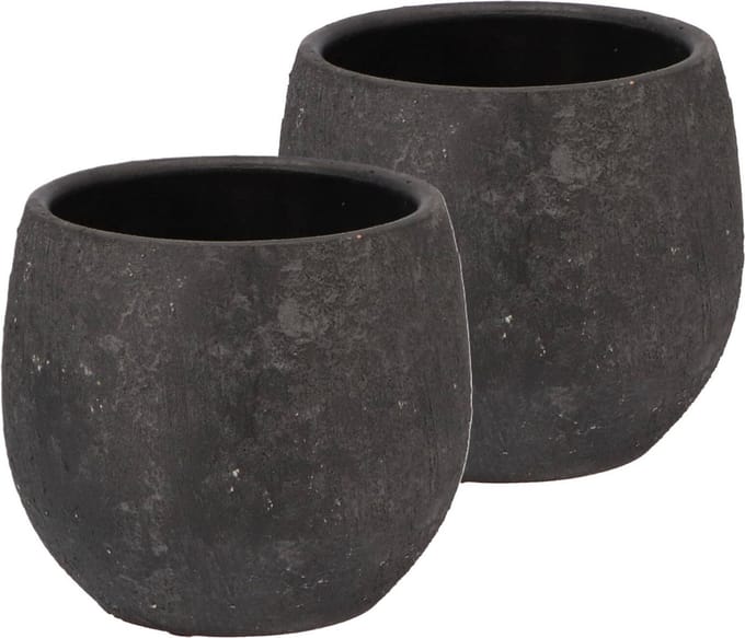 DK Design Bloempot Maya - 2x - verweerd zwart - D14 x H16 cm - rustiek
